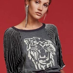 We The Free Beaded Tiger Showtime Tee Dolman Sleeves Size L